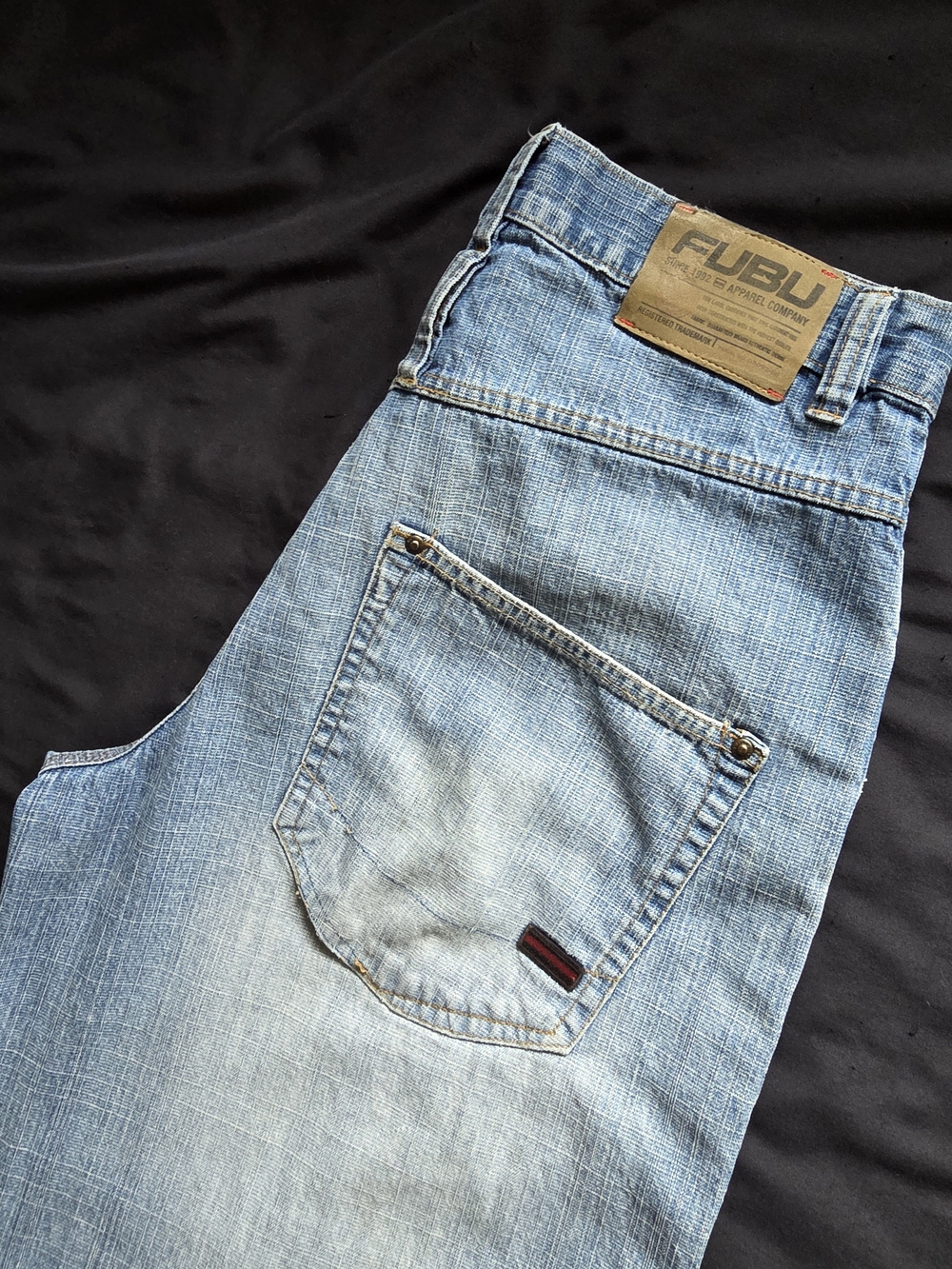 FUBU Mens Y2K Vintage Light Wash Denim Carpenter Shorts Baggy Bermuda Long Jorts - Picture 5 of 9